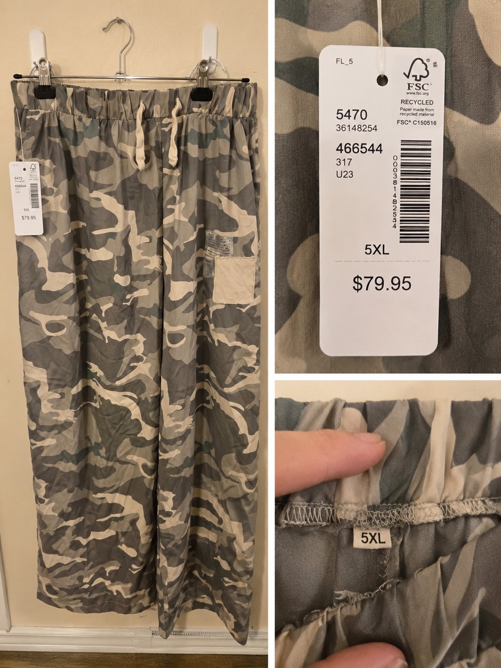 Camo Wide Leg Drawstring Pants - 5XL